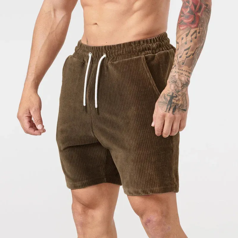 2024 Summer Men's Corduroy Tracksuit 2-Piece Set – Short Sleeve T-Shirt & Shorts for Gym, Fitness, Sports
