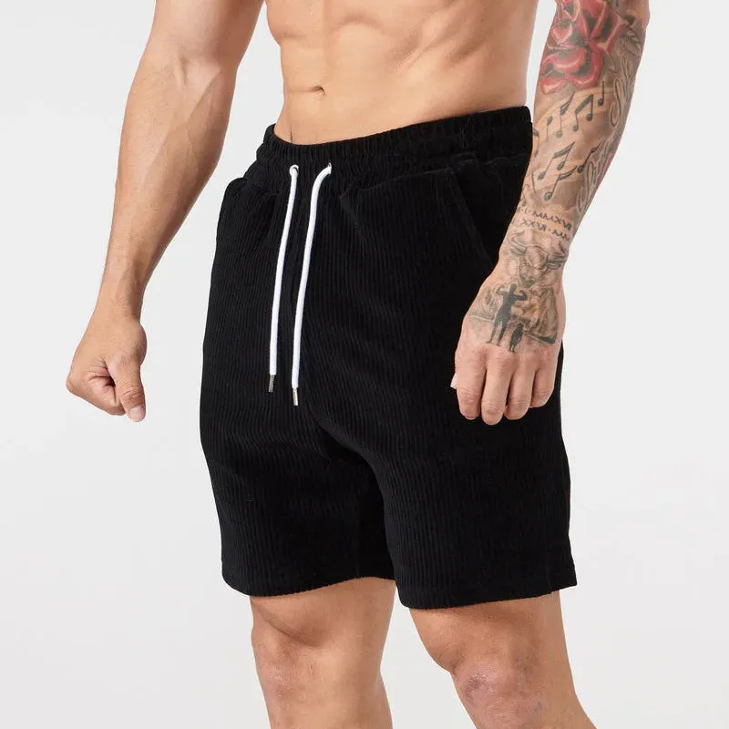 2024 Summer Men's Corduroy Tracksuit 2-Piece Set – Short Sleeve T-Shirt & Shorts for Gym, Fitness, Sports