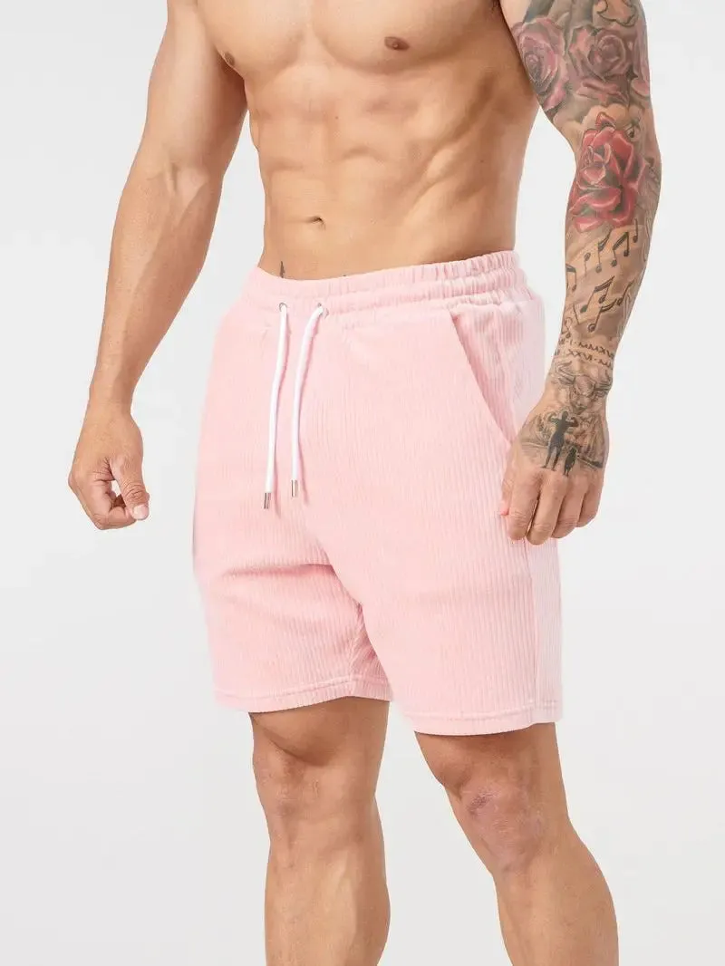 2024 Summer Men's Corduroy Tracksuit 2-Piece Set – Short Sleeve T-Shirt & Shorts for Gym, Fitness, Sports