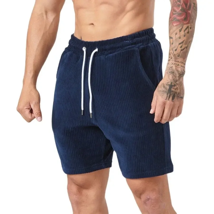 2024 Summer Men's Corduroy Tracksuit 2-Piece Set – Short Sleeve T-Shirt & Shorts for Gym, Fitness, Sports