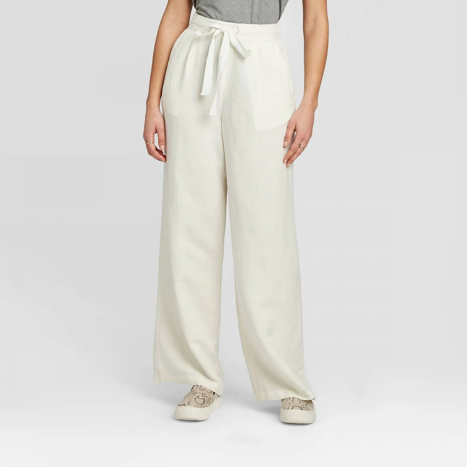 A New Day Women's Mid Rise Wide Leg Pull-On Pants Small Cream