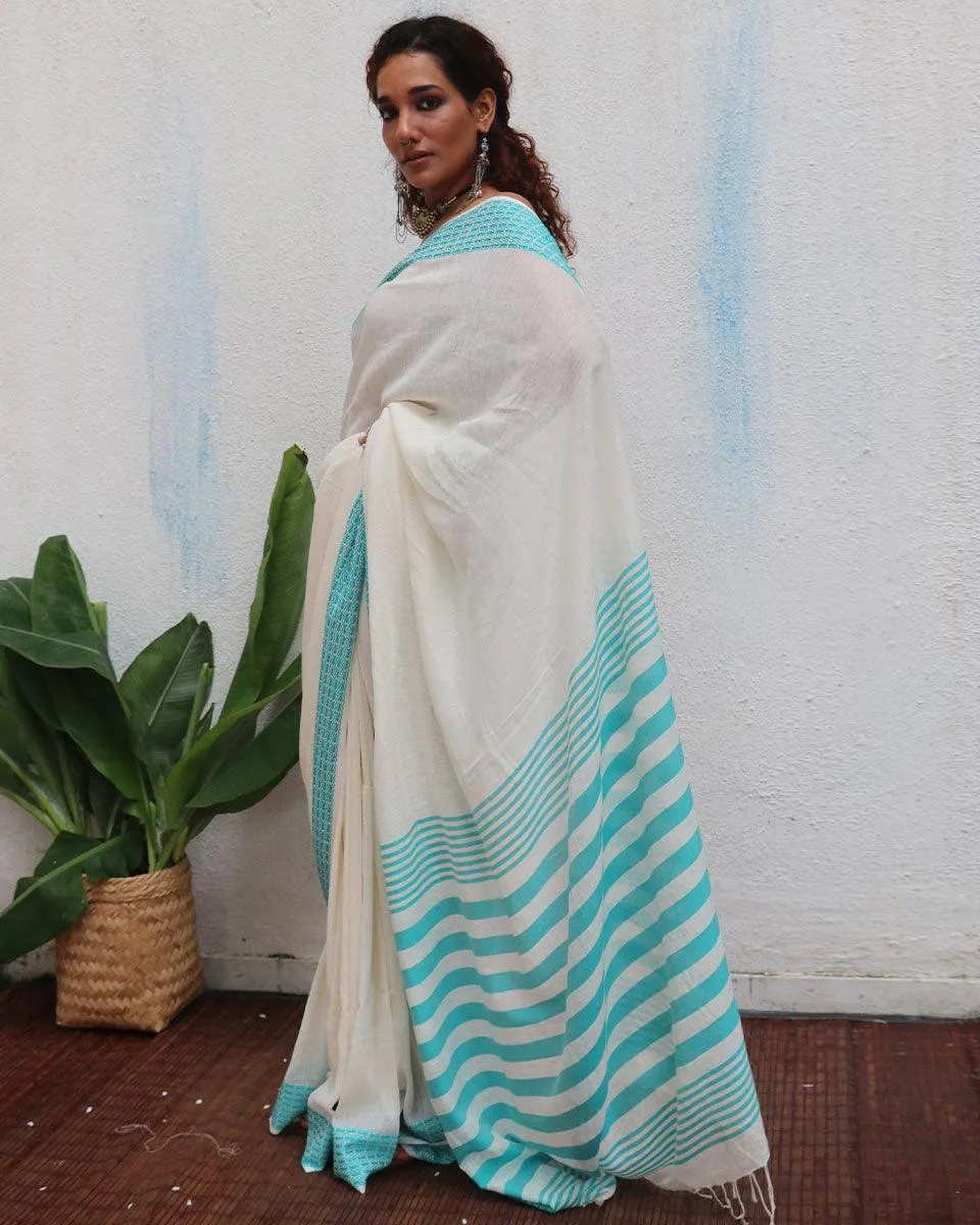 Abhaya Handwoven Linen Cotton Jamdani Saree - Uma