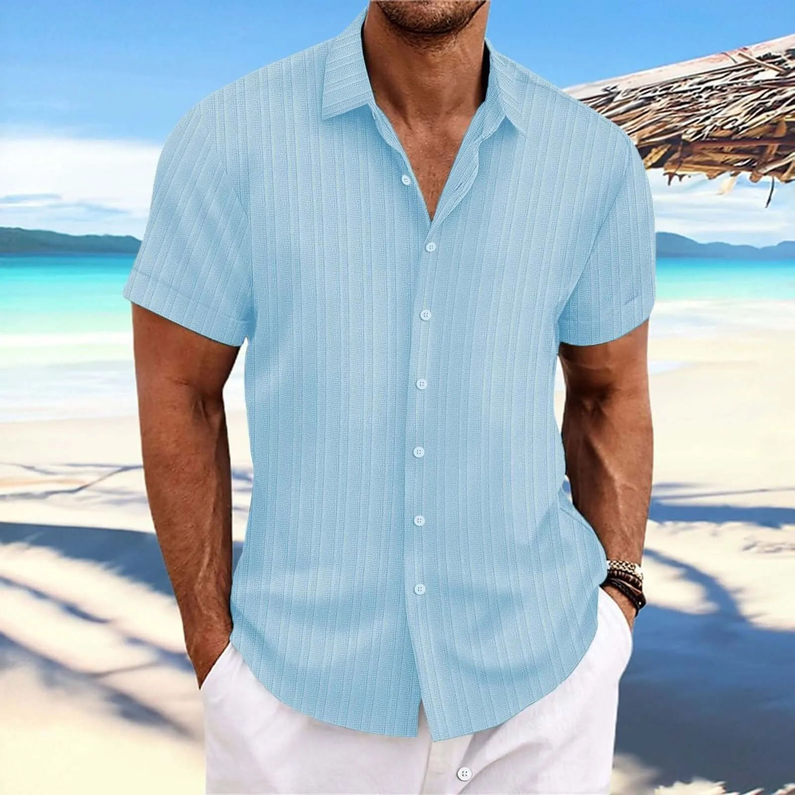 Alvaro - Striped cotton and linen-like shirt for men