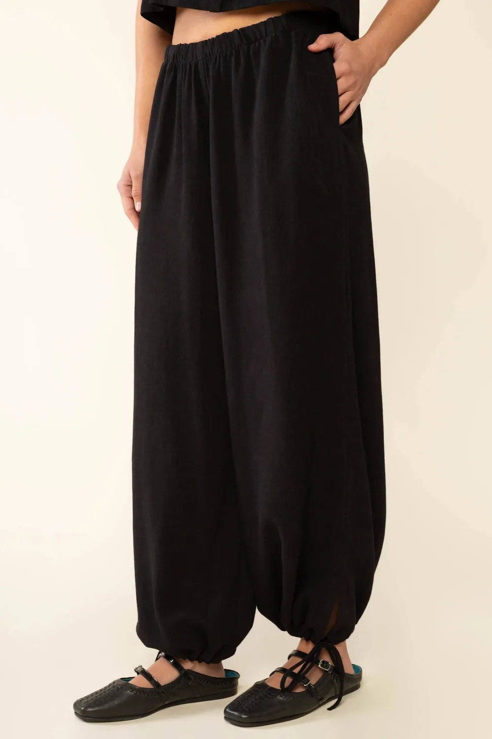 Ankle-Tie Linen Lantern Pants