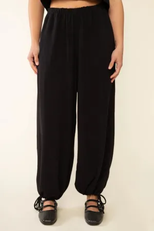 Ankle-Tie Linen Lantern Pants