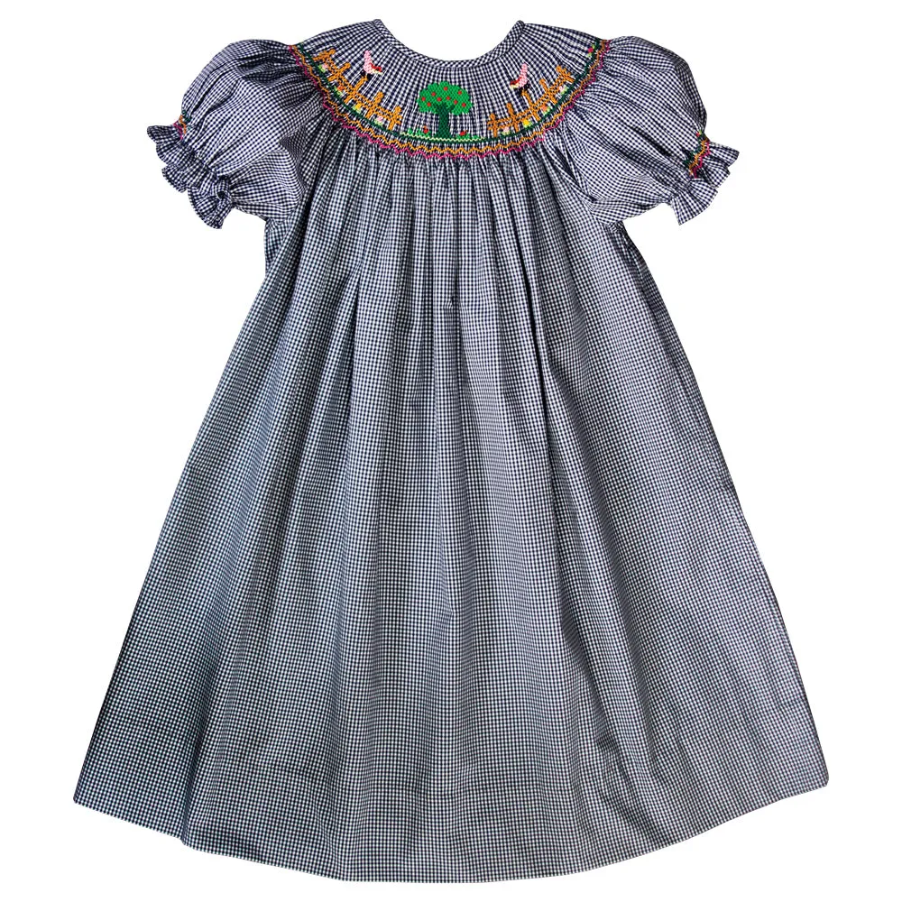 Apple Tree Navy Blue Gingham Smocked Bishop