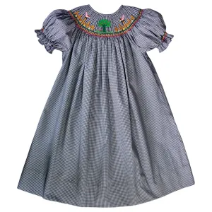 Apple Tree Navy Blue Gingham Smocked Bishop