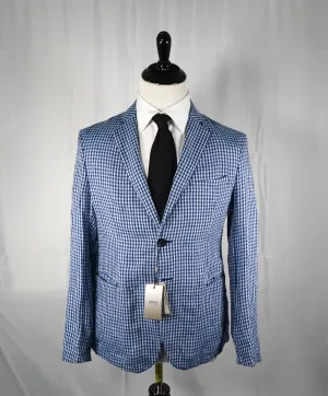 ARMANI COLLEZIONI - Blue & Navy Plaid Check Ultra Light Linen Blazer - 38R