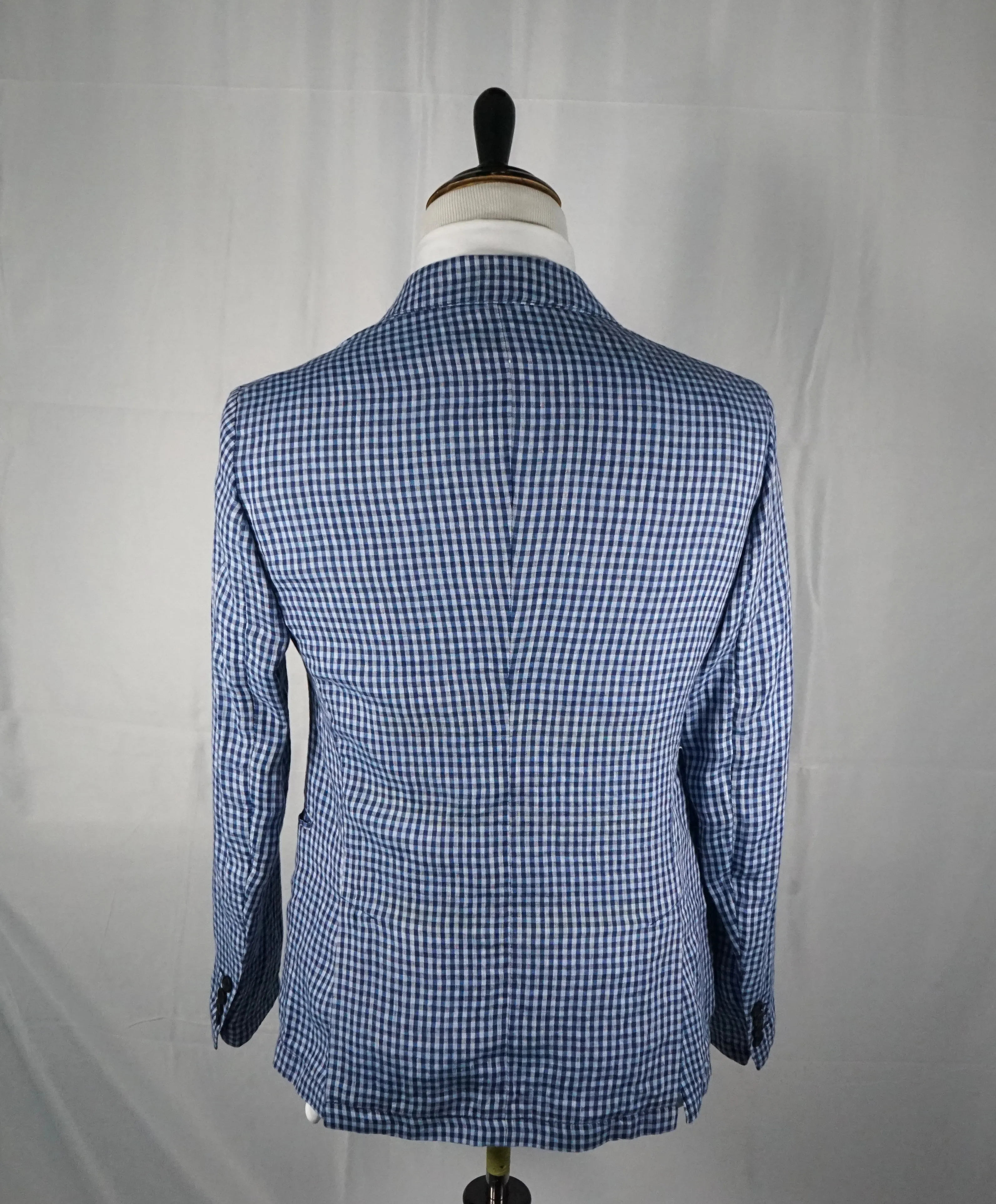 ARMANI COLLEZIONI - Blue & Navy Plaid Check Ultra Light Linen Blazer - 38R
