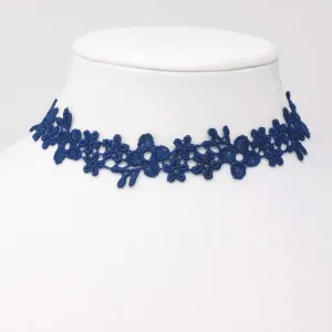 Astrid Navy Blue Flower Lace Choker