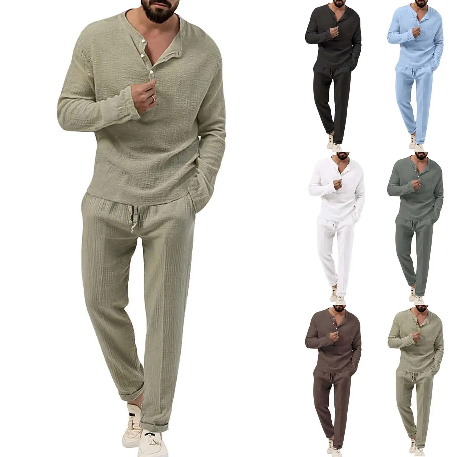 Avencea - Casual Cotton Linen Set for Men