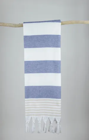 AZUR LADON/NAVY BLUE/BEIGE TURKISH TERRY TOWEL