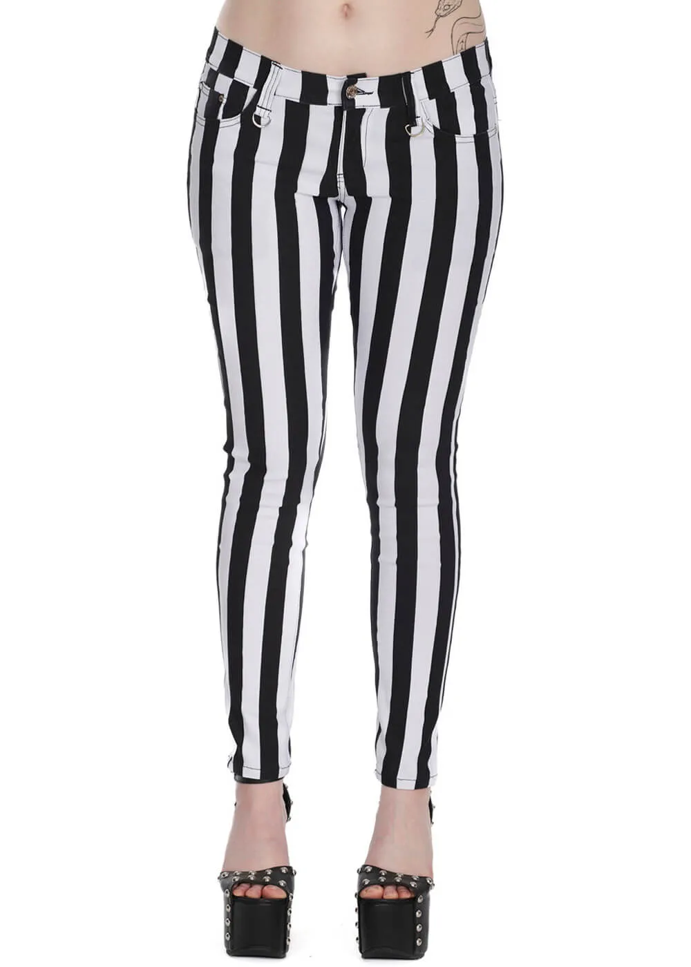 Banned Alternative Forever Striped Trousers White Black