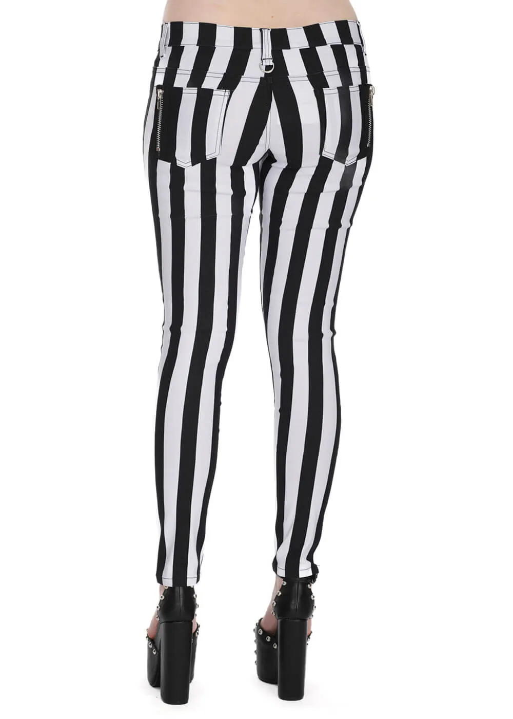 Banned Alternative Forever Striped Trousers White Black