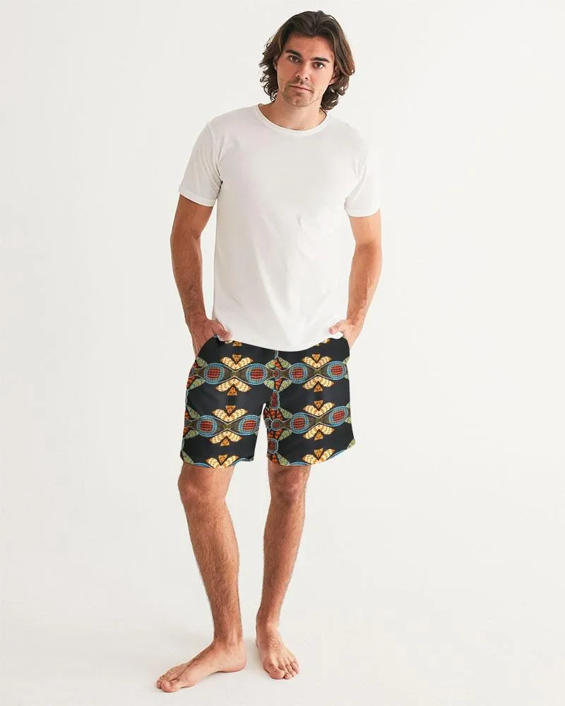 Black Multi Color African print Men's Swim Trunk