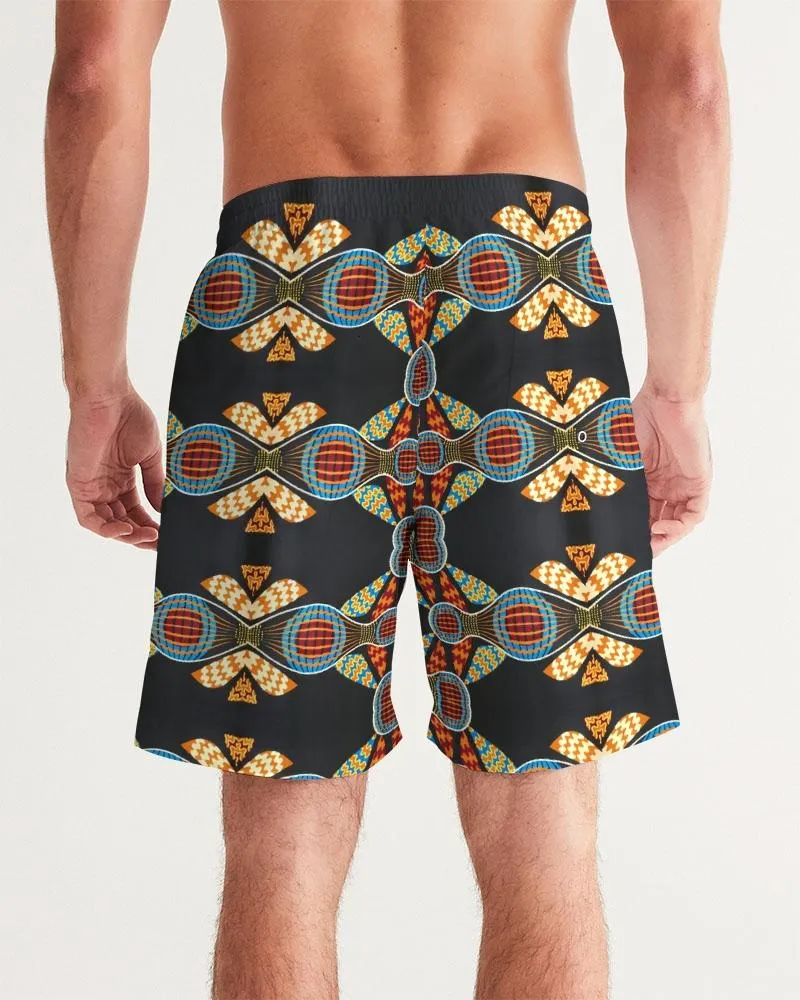 Black Multi Color African print Men's Swim Trunk