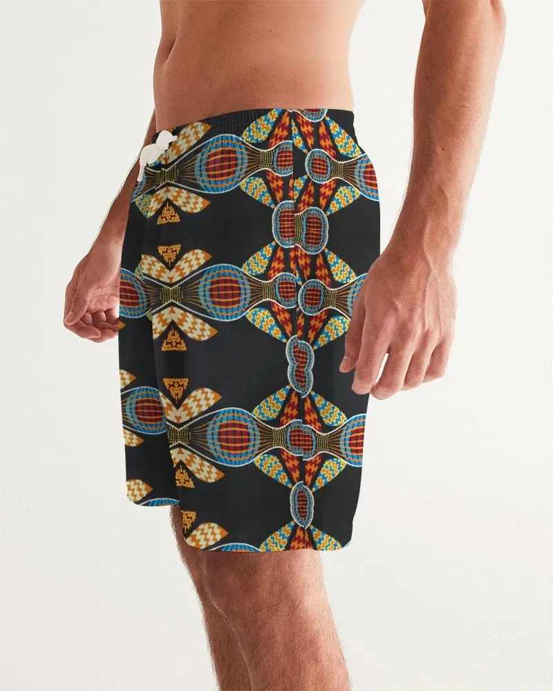 Black Multi Color African print Men's Swim Trunk