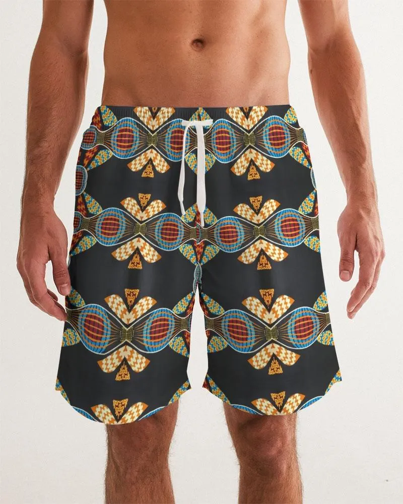 Black Multi Color African print Men's Swim Trunk