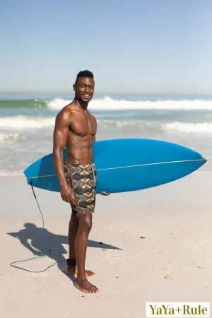 Black Multi Color African print Men's Swim Trunk