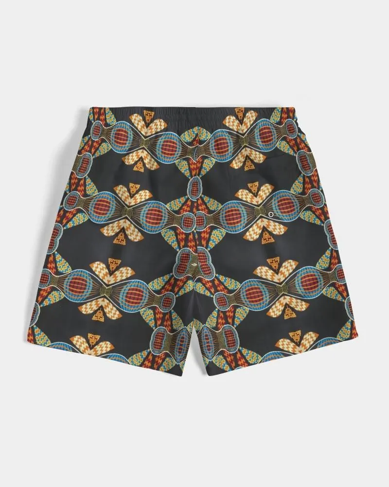 Black Multi Color African print Men's Swim Trunk