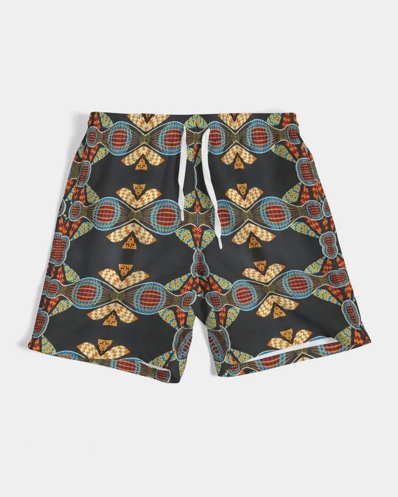 Black Multi Color African print Men's Swim Trunk