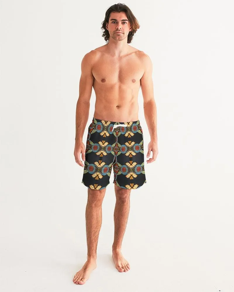 Black Multi Color African print Men's Swim Trunk