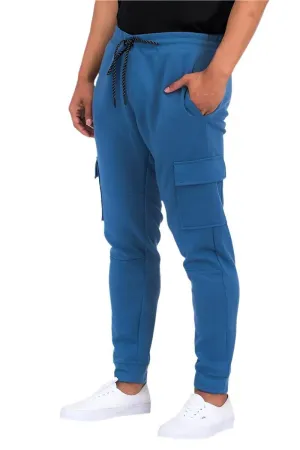 Blue Cotton Blend Cargo Joggers