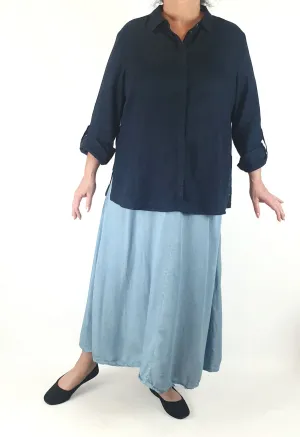 Blue Illusion navy linen top size 3L (best fits 16-18)