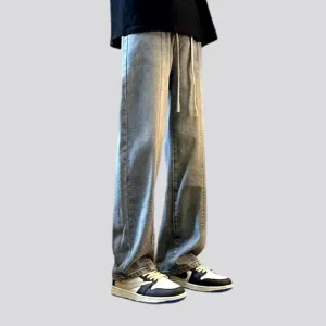 Boho street style mid rise men's denim joggers
