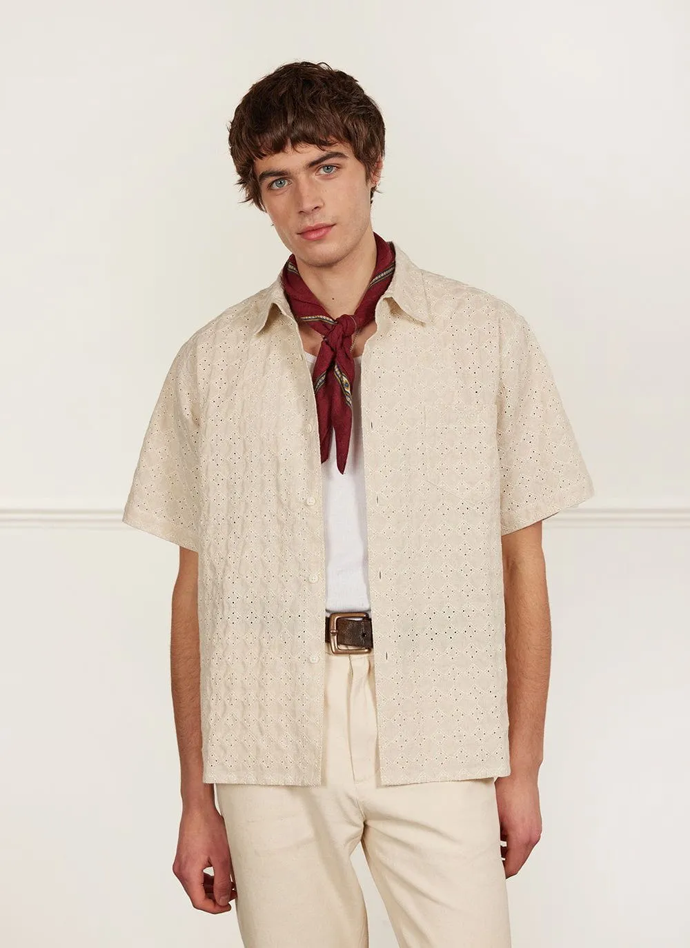 Boxy Clerk Shirt | Granny Smith | Ecru