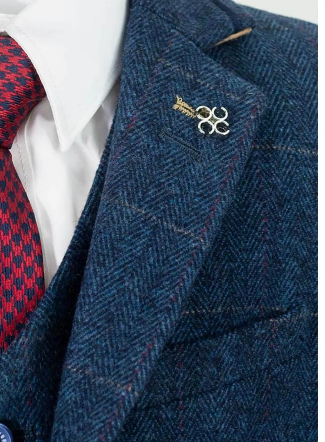 Boys Carnegi Tweed Navy Blue Suit - Luxe Range