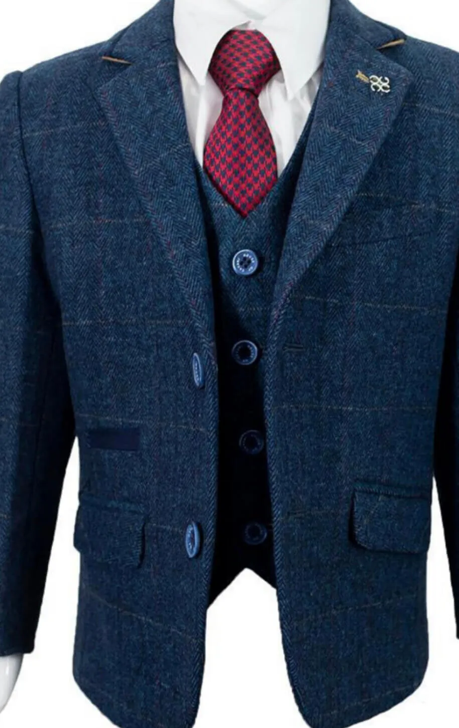 Boys Carnegi Tweed Navy Blue Suit - Luxe Range