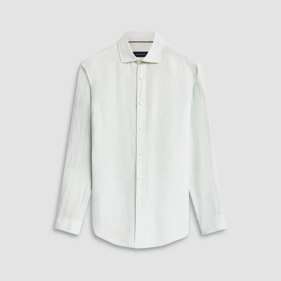 Bugatchi Axel Linen Long Sleeve Shirt - Seafoam