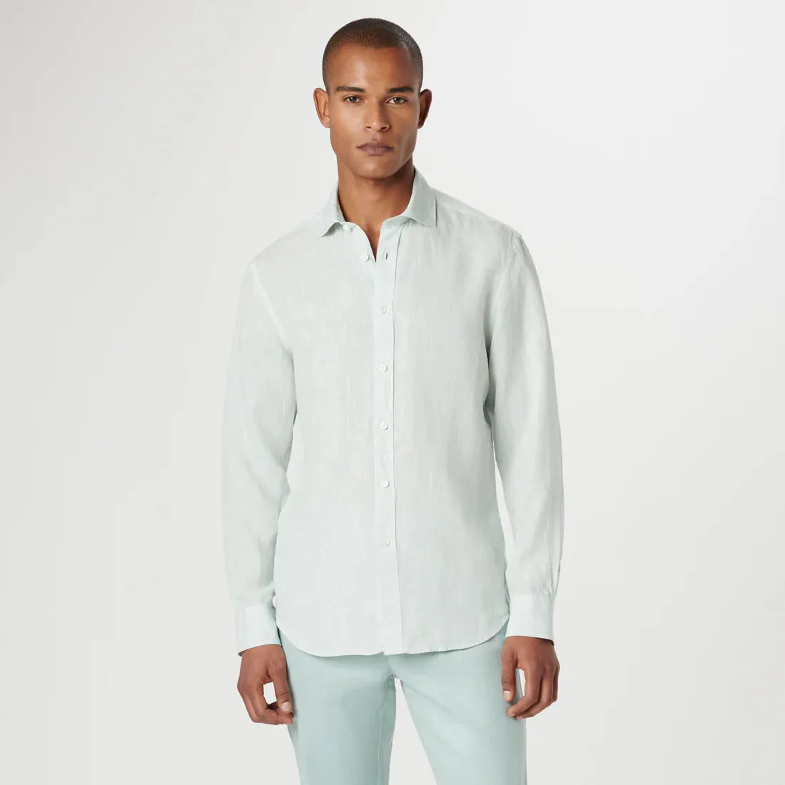 Bugatchi Axel Linen Long Sleeve Shirt - Seafoam