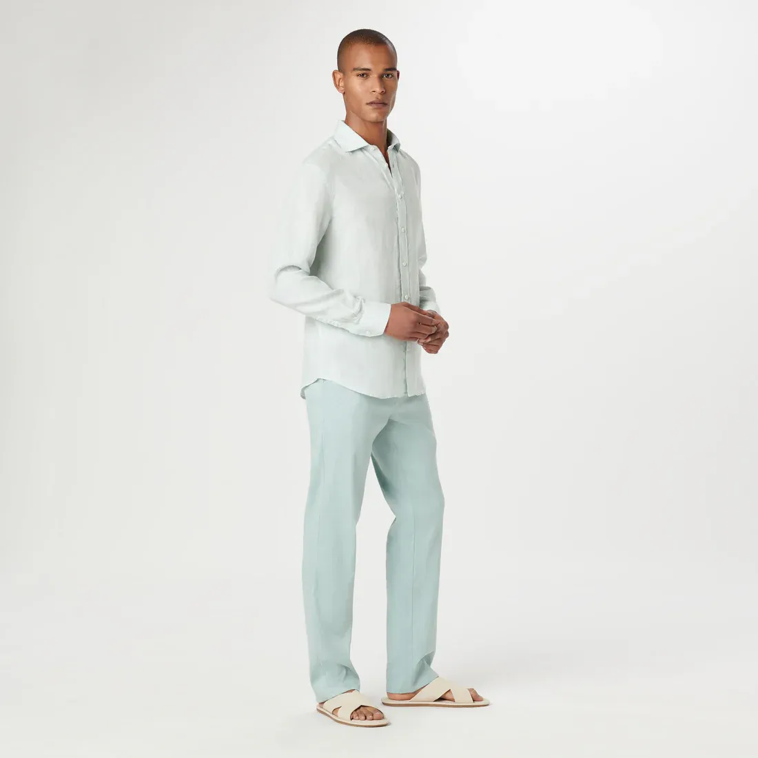 Bugatchi Axel Linen Long Sleeve Shirt - Seafoam