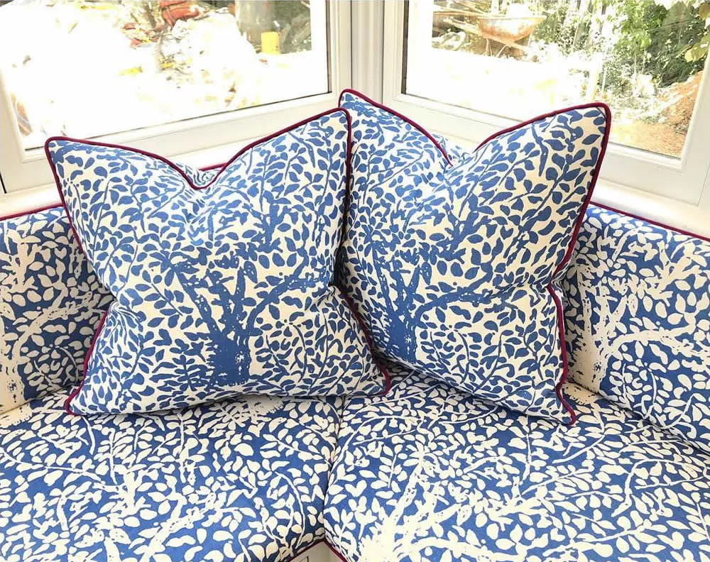 China Seas Fabric: Arbre de Matisse - Custom Navy Blue on Tinted Belgian Linen / Cotton