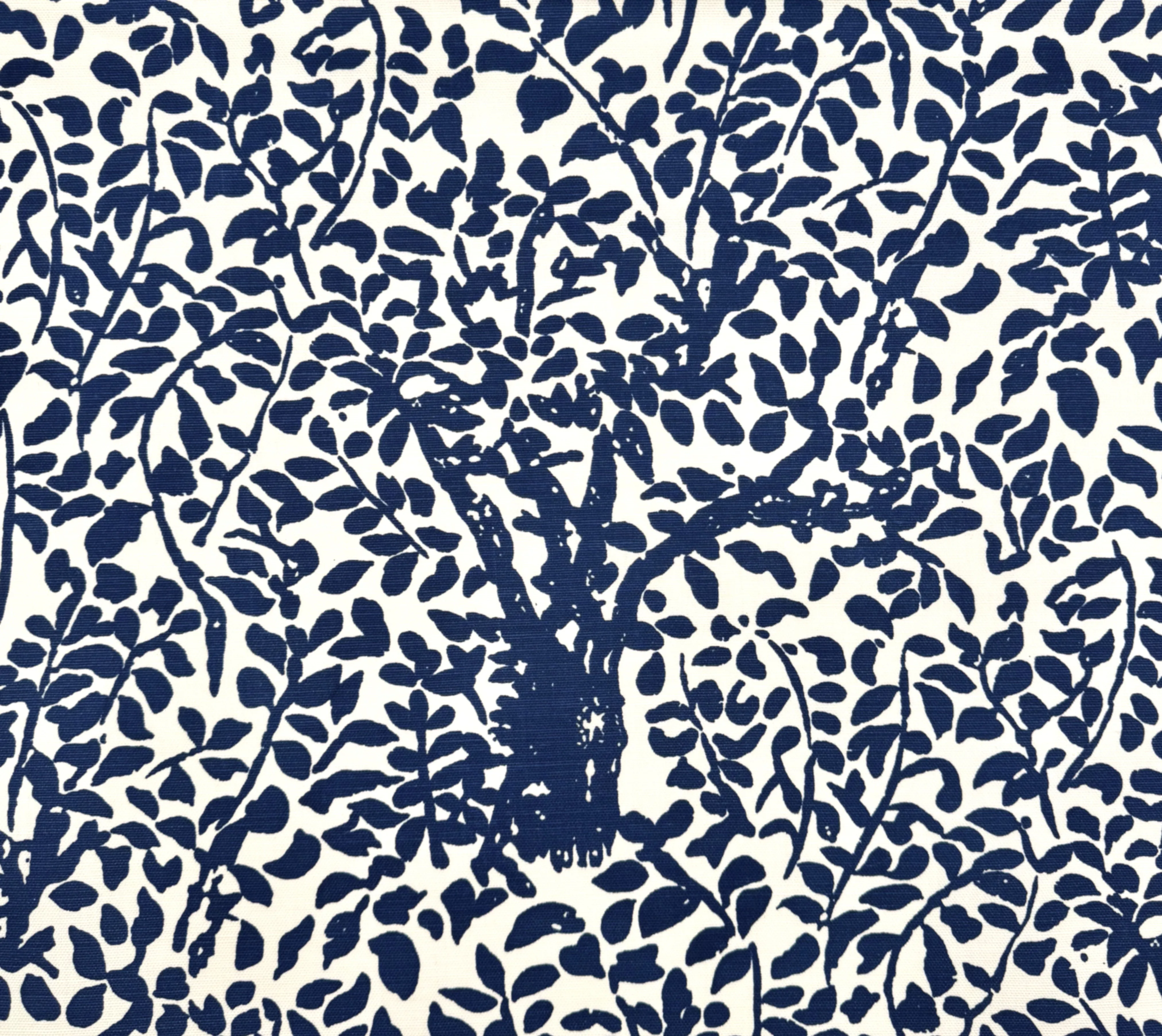 China Seas Fabric: Arbre de Matisse - Custom Navy Blue on Tinted Belgian Linen / Cotton