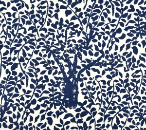 China Seas Fabric: Arbre de Matisse - Custom Navy Blue on Tinted Belgian Linen / Cotton