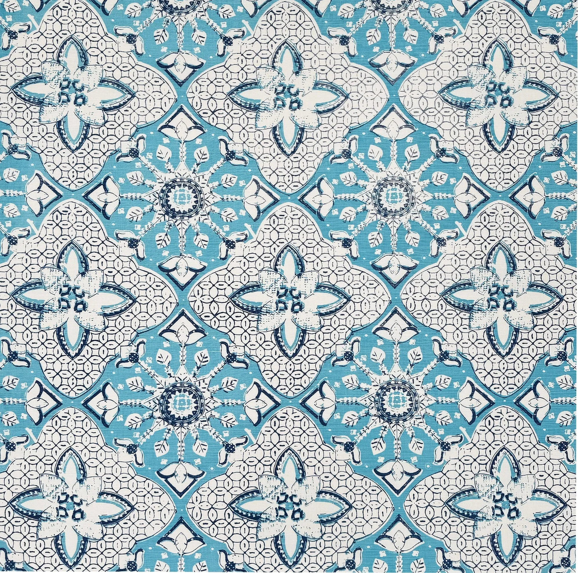 China Seas Fabric: New Batik - Custom Turquoise / New Navy on Tinted Belgian Linen / Cotton