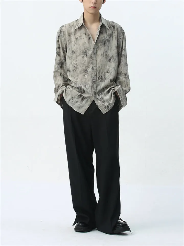 Chinese Style Ink Tie-Dye Men's Long Sleeve Shirts