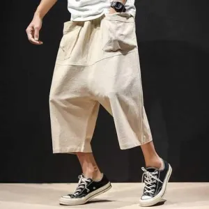 Chinese Style Linen Calf-Length Harem Pants