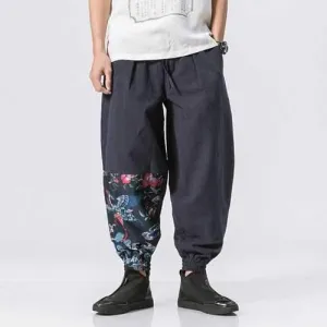 Chinese Style Printed Loose Wide Leg Pants
