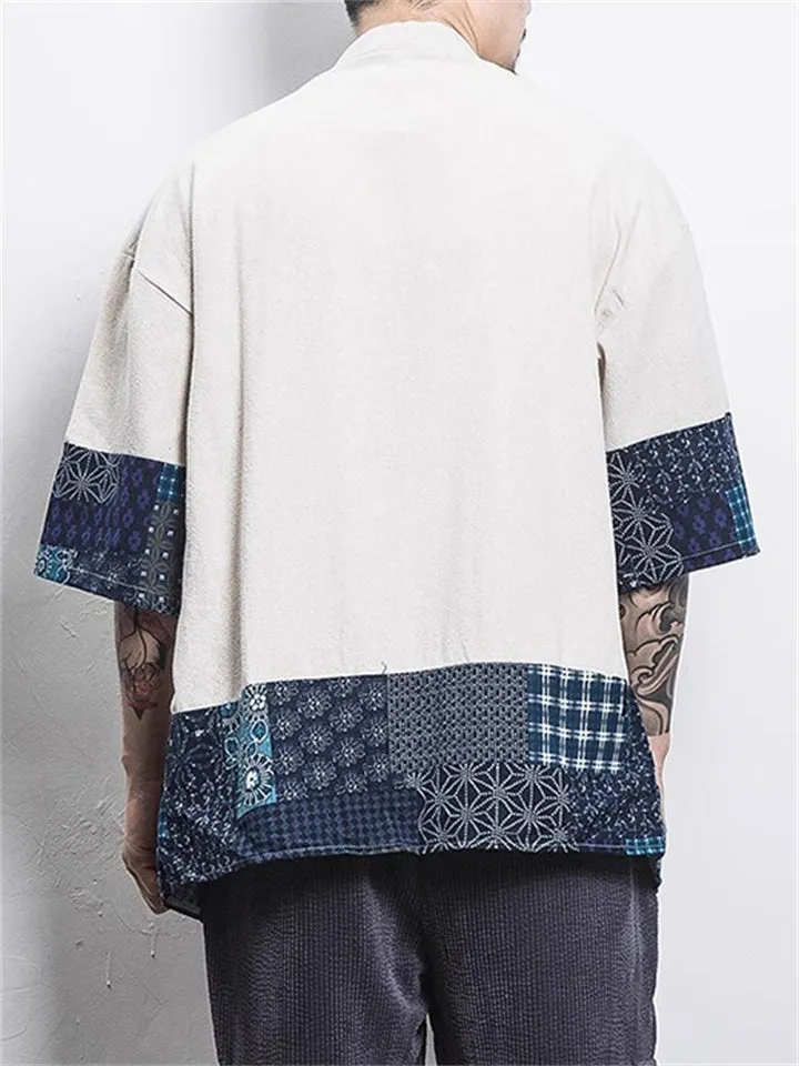 Chinese Style Taoist Robe Men's 3/4 Sleeve Shirts