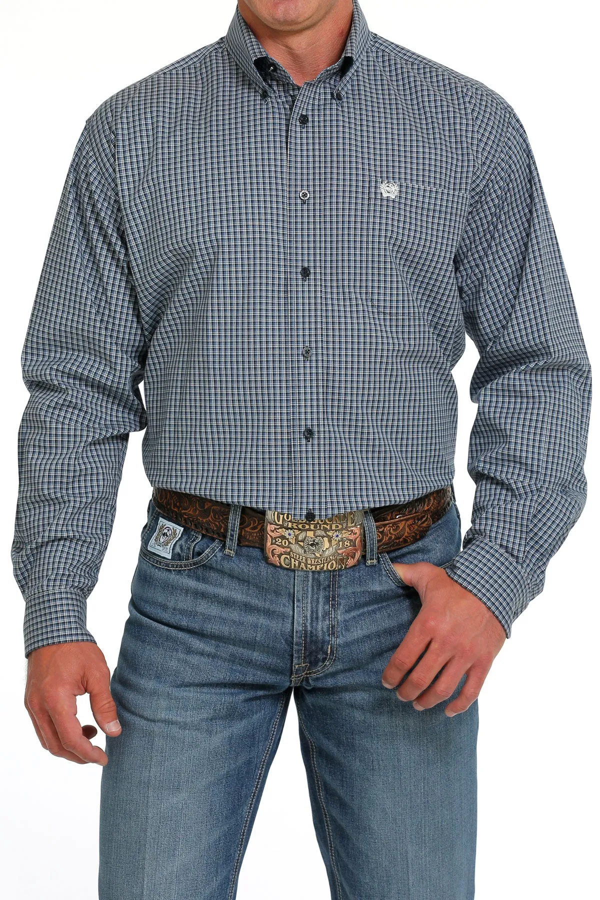 Cinch Men's Navy Plaid Button Down Western Shirt