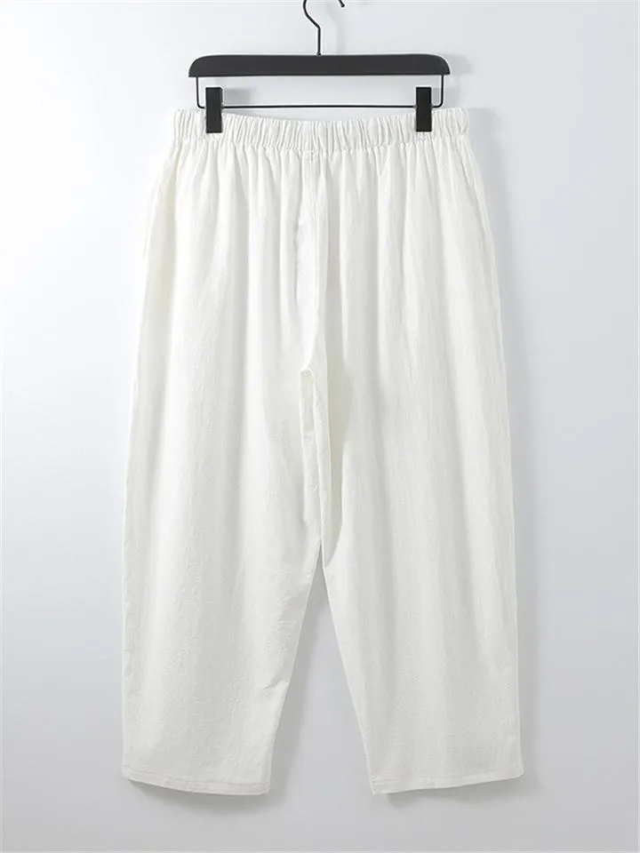 Comfy Embroidery Linen 2-Piece Contrast Color Shirt   Drawstring Full-Length Pants