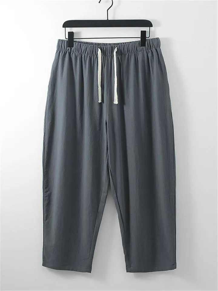 Comfy Embroidery Linen 2-Piece Contrast Color Shirt   Drawstring Full-Length Pants