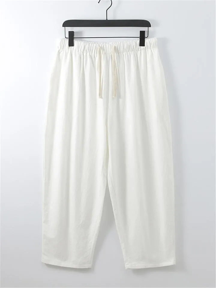 Comfy Embroidery Linen 2-Piece Contrast Color Shirt   Drawstring Full-Length Pants