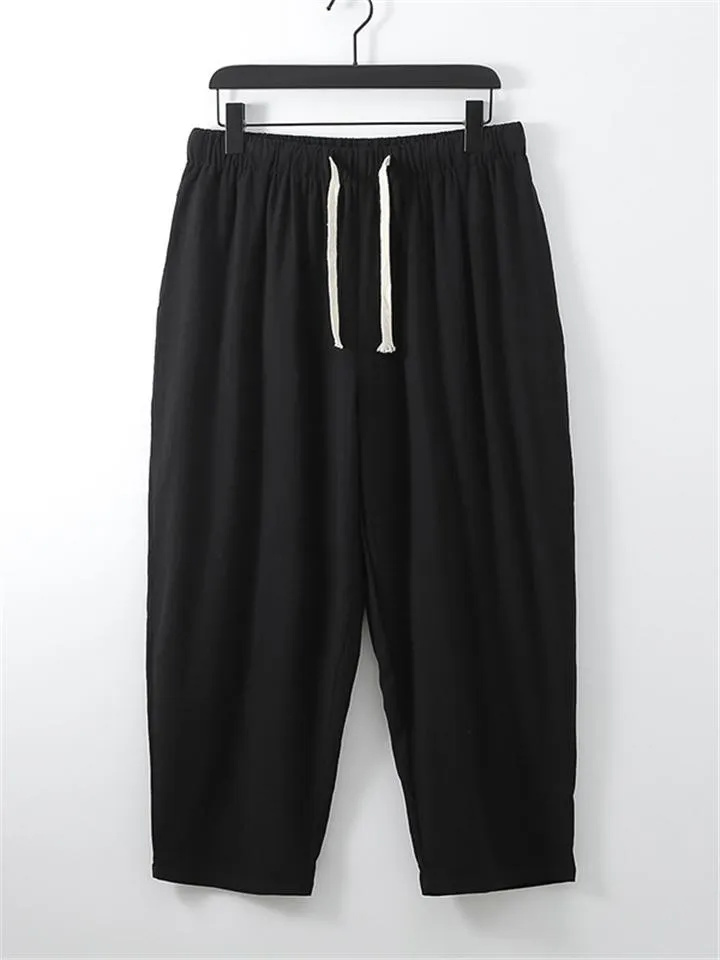 Comfy Embroidery Linen 2-Piece Contrast Color Shirt   Drawstring Full-Length Pants