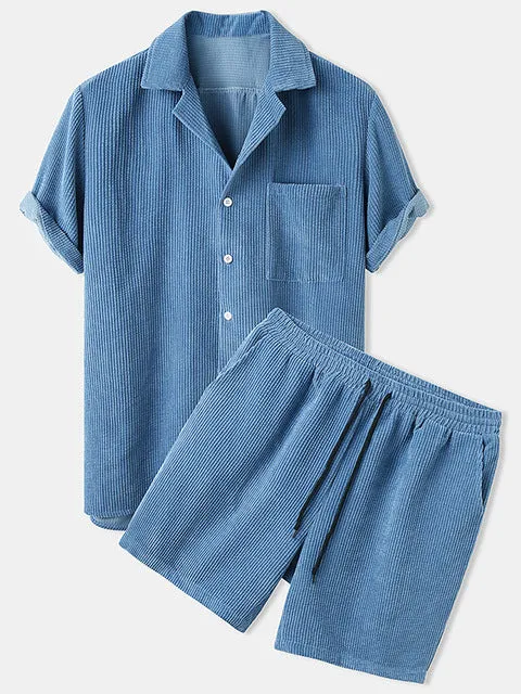 Corduroy Short Sleeve Shirts  Shorts Sets