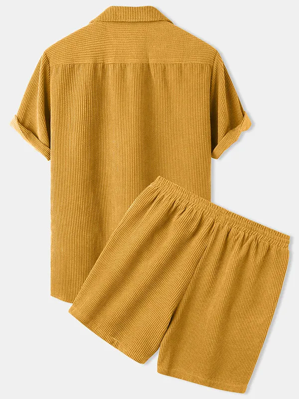 Corduroy Short Sleeve Shirts  Shorts Sets
